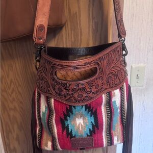 American Darling Red and Brown Embroidered Shoulder Bag